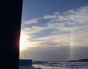 Ice crystals causing parhelia around the sun